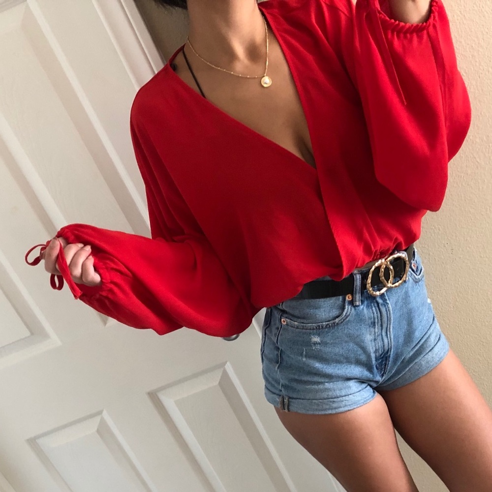 Red Flowy Blouse NWT